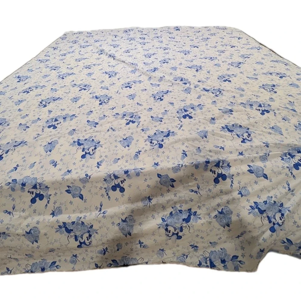 VTG Disney Mickey Mouse Blue‎ Floral Rose Comforter Portugal Cotton Cottagecore